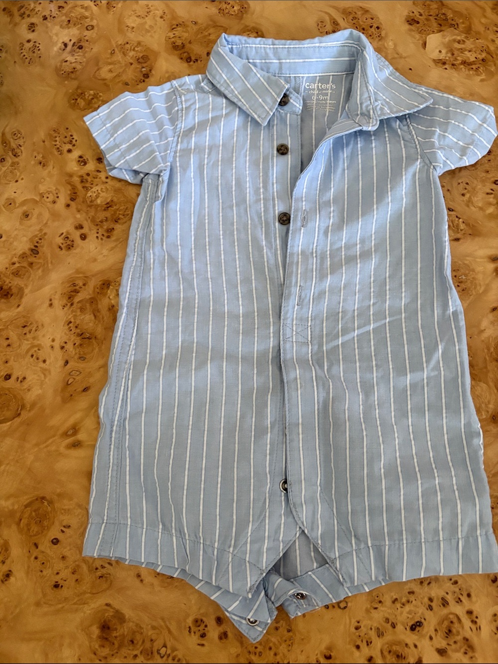 Carter's Blue and White Striped Button Romper, 6-9 mo
